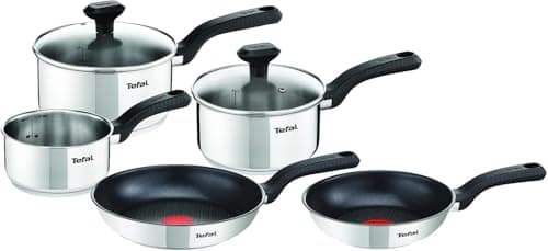 Image of Tefal Comfort Max 5-Piece Stainless Steel Pots & Pan Set: Durable Cookware for Healthy Cooking, Induction Compatible, with Stay-Cool Ergonomic Handles. C972S544