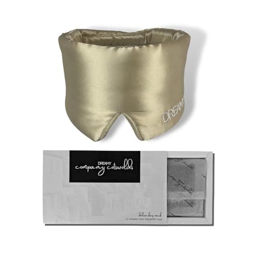 Image of Dreamy Company Cotswolds 100% Mulberry Silk Sleep Mask – Luxury Oversized Blackout Eye Mask for Skin, Hair & Travel (Champagne Gold)