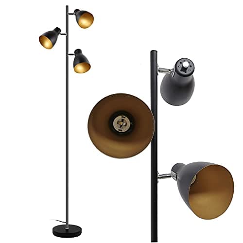 Image of Osasy Tree Adjustable Floor Lamp, Retro Metal Black/Gold, E27 Socket Max. 25 W, 3 Lights, 166 cm Spotlight Floor Lamp Industrial for Reading Living Room Bedroom Office