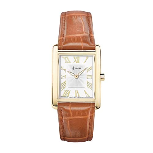 Image of Accurist Rectangle 26mm Quartz Watch in White with Analogue Display, and Tan Leather Strap 71004