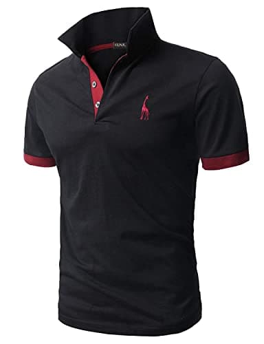 Image of KUNJLELP Men's Regular-Fit Cotton Pique Polo Shirt Short Sleeve Golf Polos,Black,XL