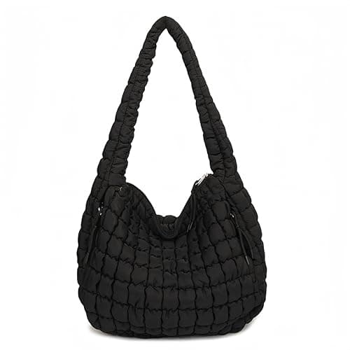 Image of Aucuu Quilted Tote Bag, Shoulder Bag, Puffer Bag, Puffy Tote Bag, Carryall Bag, Cotton Puffy Shoulder Bag, Crossbody Purse for Travel, School, Work