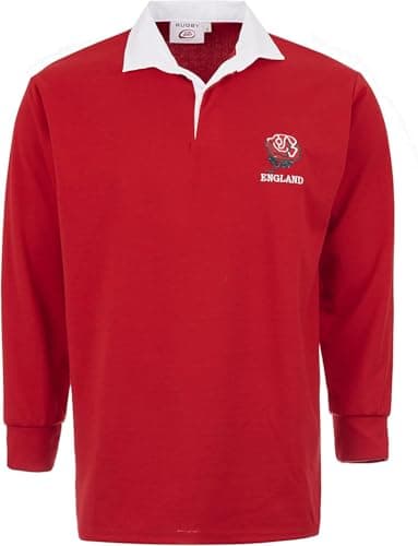 Image of Fashion Link England Rugby Shirt Men’s Long Sleeve - Rugby Jersey for Fans and Players (5XL, Red)
