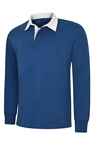Image of Men's Long Full Sleeve Classic Rugby Shirt Plain Cotton Casual Sports Work TOP (2XL, Royal)