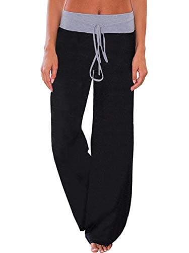 Image of FamFulily Ladies Comfy Stretch Plain Pyjamas Bottoms Long Wide Leg Lounge Pants Black M