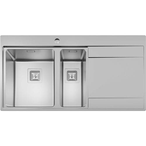 Image of SÄUBER® 1000 x 520mm Stainless Steel Kitchen Sink 1.5 Bowl Inset Drop in Installation, Right Hand Drainer, 18/8 Grade Steel Sinks, Free Basket Strainer Waste