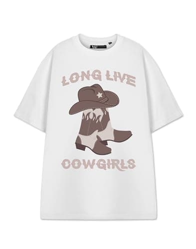 Image of Show Me The Merch Womens White Short Sleeved T-Shirt | Long Live Cowgirls Graphic Tee | Western Apparel for Women | Rodeo Fashion Ladies Country Clothing