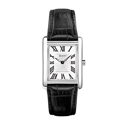 Image of Accurist Rectangle 26mm Quartz Watch in White with Analogue Display, and Black Leather Strap 71001