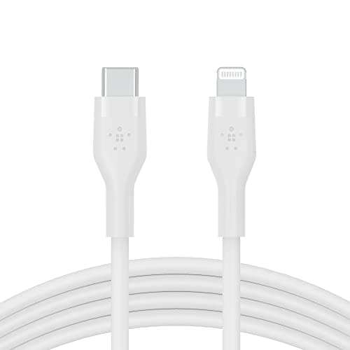 Image of Belkin BoostCharge Flex Silicone USB Type C to Lightning Cable (2M/6.6ft), MFi Certified 20W Fast Charging PD Power Delivery for iPhone 14/14 Plus, 13, 12, Pro, Max, Mini, SE, iPad and More - White