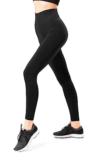 Image of Leamel High Waisted Full Length Soft Opaque Leggings Light Control Super Stretch Comfort Workout Gym Yoga Perfect Casual Women's Black Leggings UK Size 10