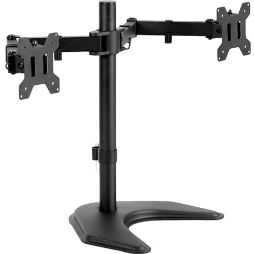 Image of VIVO Dual LED LCD Monitor Mount, Free-Standing Desk Stand for 2 Screens up to 27 Inch, Heavy-Duty Fully Adjustable Arms with Max VESA 100x100mm, Black, STAND-V002F