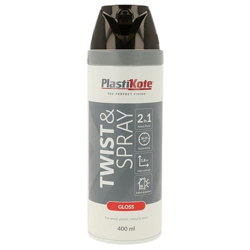 Image of Plasti-Kote Twist & Spray Gloss Black Paint 400ml – High-Gloss Finish, Quick-Dry, Durable Spray for Indoor & Outdoor Surfaces – Ideal for DIY, Furniture & Home Décor Projects