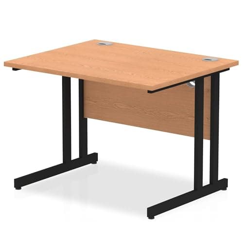 Image of OPO Impulse Freestanding 1000mm Rectangular Desk Silver Cantilever Leg | Sturdy Build Weather & Heat Resistant Melamine Finish Slim line Desk Oak Black
