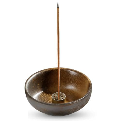 Image of Incense Holder,Incense Burner,Handmade Ceramic Incense Holder with Iron Rust Glaze Burner for Stick & Backflow Incense Candle Plate Essential Oil Aroma Diffuser Bowl 9cm
