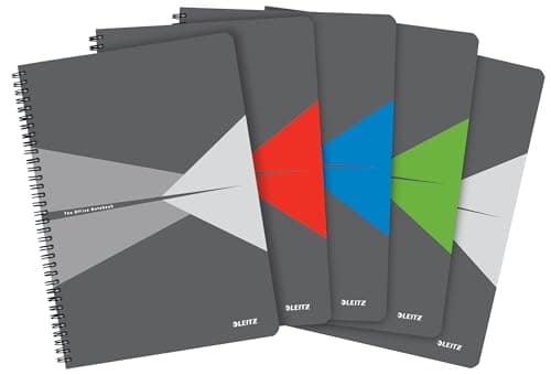 Image of Leitz College Pad (Pack of 5) - A4 Squared Notebook with Cardboard Cover, Spiral Binding, 360 Degree Opening, 180 Pages / 90 Sheets of FSC-Certified Paper (80 g/m²), For Office & School, 46471099