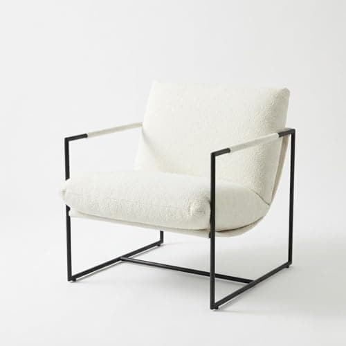 Image of Aptliton 96 cm High Lounge Chair, Industrial Style, Cushioned Lounge Armchair with Metal Armrests, Rectangular Armrest Design, Modern Occasional Chair for Living Room or Bedroom