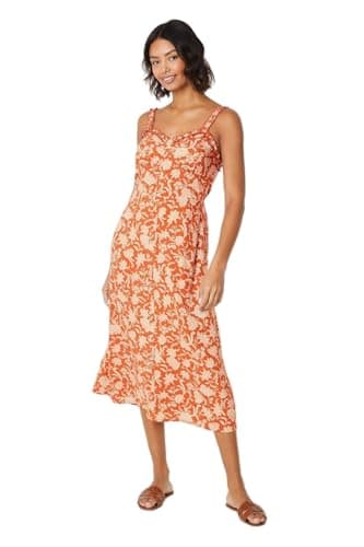 Image of Dorothy Perkins Floral Button Through Frill Neckline Midi Dress, 14, Rust