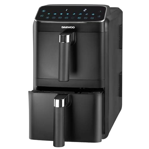 Image of Daewoo 10L Dual Air Fryer, Double Drawer with Divider, Sync Finish & Match Cook, Large Family Air Fryer, 8 Presets, Viewing Window, Low Oil Healthy Cooking, Easy Clean Non Stick