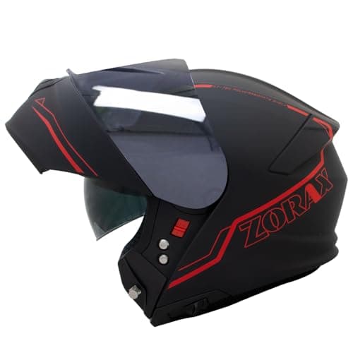 Image of Zorax ZOR-838 Matt Black/Red M (57-58cm) Motorbike Helmet + Extra Dark Smoke Visor - Modular Flip up Front Motorcycle Helmet ECE Aproved
