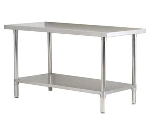 Image of Quattro 1800mm Stainless Steel Centre Prep Table with Galvanised Undershelf & Legs | Heavy Duty Commercial Kitchen Workbench for Restaurants, Catering & Food Prep