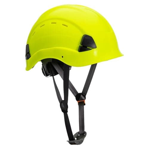 Image of Portwest PS63 Mens Vented Safety Helmet Hard Hat Height Endurance Lightweight ABS Shell 6 Point Harness Y Chin Strap Adjustable Sweatband Construction Scaffolding Industrial Work, Yellow, One Size