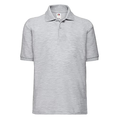 Image of Fruit of the Loom Unisex Kids 65/35 Short Sleeve Polo Shirt, Heather Grey, 7-8 Years (Manufacturer Size:30)