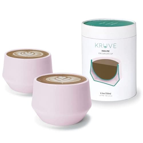 Image of KRUVE Imagine Porcelain Latte Coffee Cups, Double Walled Latte Cups, Glass Cups Set of Two - 8.5oz Thermal Spherical Design for Art, Insulated Coffee Mugs for Heat Retention (Pink)