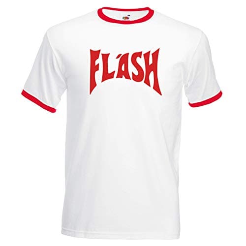 Image of Flash Lightning Bolt T-Shirt - Men's Retro 80's Comic Movie Merch Gift Christmas 100% Combed Cotton High-Density Extreme Comfort (White, 3XL)