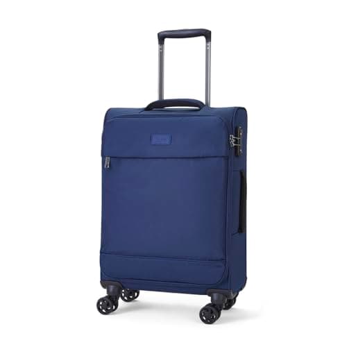 Image of Rock Paris Small Soft Shell Cabin Suitcase in Navy - 360 Swivel-Wheels, Versatile & Stylish Design, Telescopic Handle & TSA Combination Lock - 55 x 40 x 20 cm 1.9KG