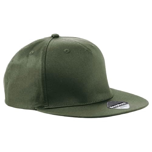 Image of Beechfield - Authentic Flat Peak Snapback 5 Panel - Baseball, Running Hat, All-Round, Sports Accessories, Trucker, Sun Hat, Mens, Womens, Unisex - 100% Cotton Twill Olive Green