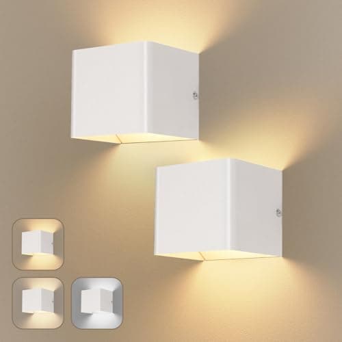 Image of Dehobo Wall Sconce LED Indoor, Matt White Wall Light USB Rechargeable 1.5W 3 Color Temperature Brightness Adjustable, Modern Battery Operated Wall Lamps for Bedroom Stairs Hallway - 2 Pack