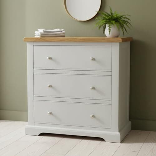 Image of GROF GROFurniture Painted Chest of Drawers for Bedroom 3 Drawers Storage Chest with Oak Top - Deep Storage Drawers Baby Changer Chest Suitable for Small Room Ready Assembled