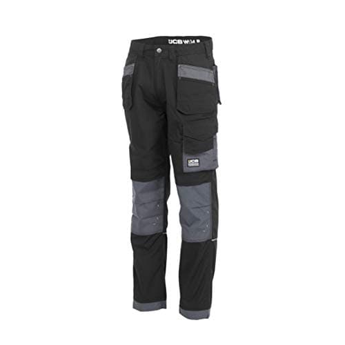 Image of JCB - Mens Work Trousers - Cargo Trouser Men - Trade Plus Rip Stop Trousers for Men - Regular Leg - Black/Grey - Size 36