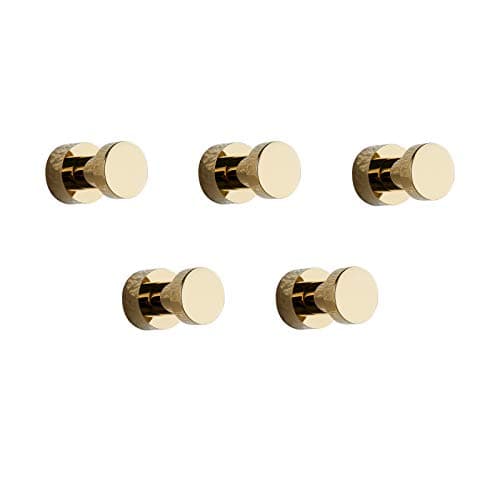 Image of bgl Gold Round Copper Wall Hooks, Set of 5, Minimalist Modern Design, Drill or Adhesive Installation, Heavy Duty Coat Hooks for Bathroom, Kitchen, and Bedroom