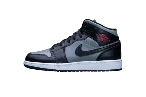 Image of Nike Boy's Air Jordan 1 Mid (Gs) Basketball Shoe, Black/Gym Red-Particle Grey