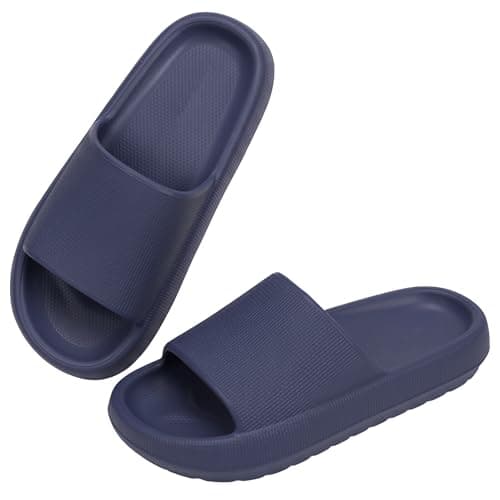 Image of Ankis Cloud Slippers Women Men Size 5-6 - Non-Slip Cloud Sliders & Shower Sliders, Thick Sole Soft Rubber Slippers, Lightweight Ladies Slippers, Comfy House Slides for Bathroom Pool Beach (Dark Blue)