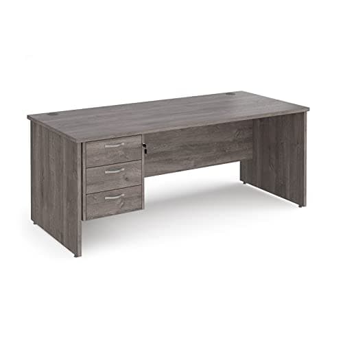 Image of Mr Office Maestro 25 straight desk 800mm deep with 3 drawer pedestal - panel end leg, Grey oak, 1800