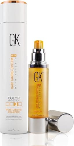 Image of GK HAIR Color Protection Moisturising Shampoo with Argan Oil Serum Travel Size Combination Anti Frizz and no Paraben Sulfate for Color Treated Oily Dry Damaged Hairs Type