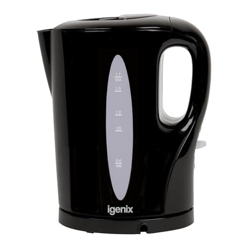 Image of Igenix IG7280 Cordless Electric Jug Kettle, Easy Open Lid and Removable, Washable Filter for Easy Cleaning, 2200 W, 1.7 Litre, Safety Locking Lid, Black