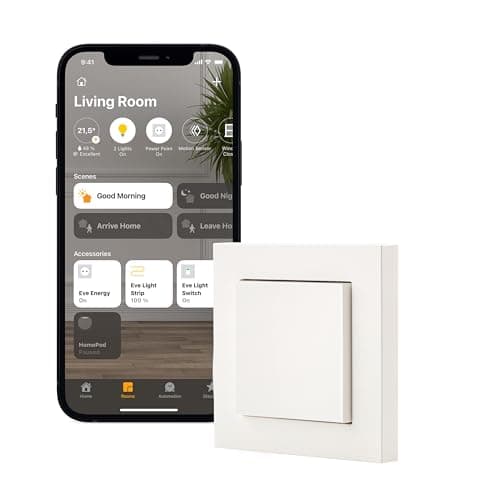 Image of Eve Light Switch, Smart Light Switch (Apple HomeKit), Single Switch & Alternating & Cross Switch, Compatible with Multiple Switches, Schedule, Customisable Design, No Bridge Needed, Bluetooth/Thread