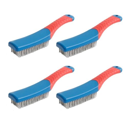 Image of Luckwaii Stainless Steel Wire Brushes 4 Pcs Metal Brush 8-Row Heavy Duty Reinforced Hard Bristle Cleaning Wire Scratch Scrubbing Brush with Handle for BBQ Grill Kitchen Industrial Rust Paint Removal
