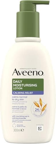 Image of Aveeno Daily Moisturising Lotion Calming Relief (1x 300ml), Soothing Body Lotion with Nourishing Oat and Calming Lavender Scent, Gentle Body Moisturiser, Calms Normal to Dry, Sensitive Skin