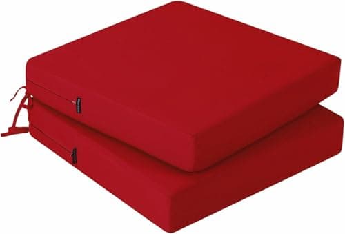 Image of PRIMEPATIO Outdoor Chair Seat Cushions Set of 2, Thick 7cm, Rattan Garden Waterproof Cushions for Outdoor Furniture with Ties, Patio Dining Chair Pads, 50 x 50cm, Red