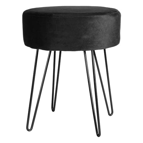 Image of Harbour Housewares Velvet Round Foot Stool - Black with Black Legs - Small Modern Dressing Table Pouffe Footstool Vanity Seats Vanity Chairs Footstools for Living Room, Bedroom
