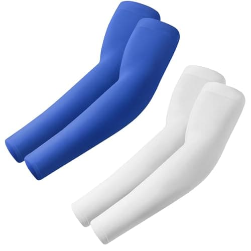 Image of ROXUN 2 Pairs Arm Sleeves Gaming UV Sun Protection Compression Volleyball Sleeve for Men/Women White+Blue