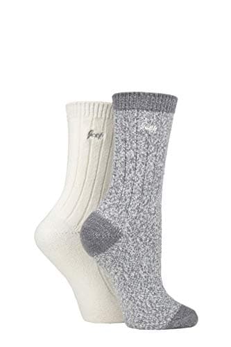 Image of Jeep Ladies Super Soft Ribbed Boot Socks Pack of 2 Slate/Cream 4-8