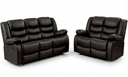 Image of RestNest Roma Recliner Sofa | 3+2 Seater Living Room Suite | Brown Upholstered Settee | Reclining Mechanism (Brown, 3+2 Seater)