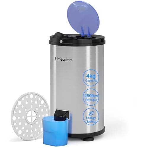Image of Spin Dryer 4kg by Umelome, Energy&Power Saving Spinner 2800 RPM Clothes Dryer, Energy Efficiency Class: A+++, Gravity Drain dryer, Silvery