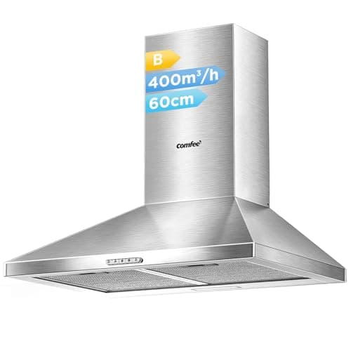 Image of COMFEE' 60 cm Chimney Cooker Hood Stainless Steel Extractor Hood with LED and Recirculating & Ducting System Wall Mounted Range Hood 600 mm Extractor Fan - Silver KWH-PYRA17SS-60