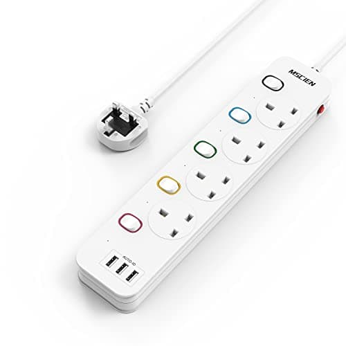 Image of Mscien 3M Extension Lead with USB Slots, 4 Way 3 USB Extension Socket with Individual Switches Mountable Overload Protection Power Strips with 3Metre Extension cable 3250W